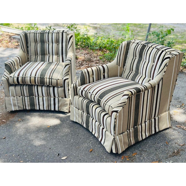Tan Vintage Pair of Club Chairs, Reupholstered For Sale - Image 8 of 8