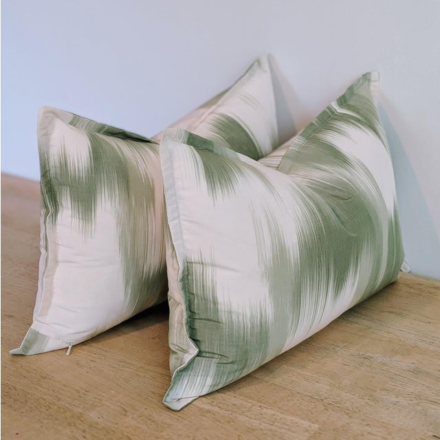Pierre Frey Le Grandiere pillows in Topaire green, is a pretty flame stitch warp print. Linen polyester blend, and feels...