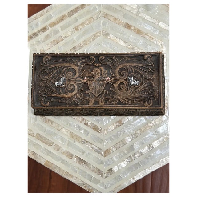 Ooak Antique Spanish Wood Box/Added Coral/Sterling Bats For Sale In Los Angeles - Image 6 of 16