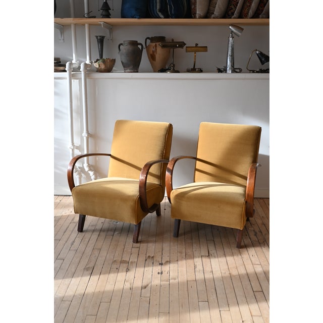 Jindrich Halabala Jindrich Halabala Chairs in Yellow Mohair For Sale - Image 4 of 11
