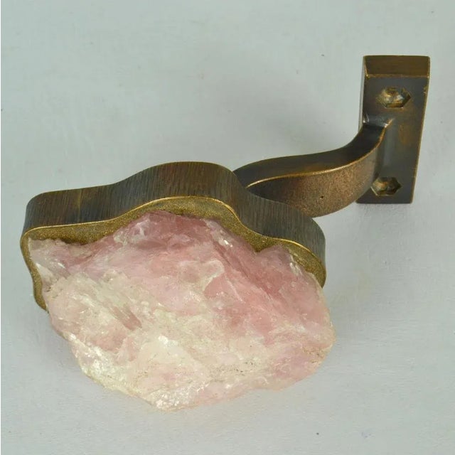 Rose Quartz and Bronze push and pull door handle, made from a semi precious stone in soft pink, set into a bronze holder...