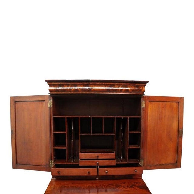 American Empire Classical Flame Mahogany Clawfoot Secretary Desk C1840 For Sale - Image 6 of 15