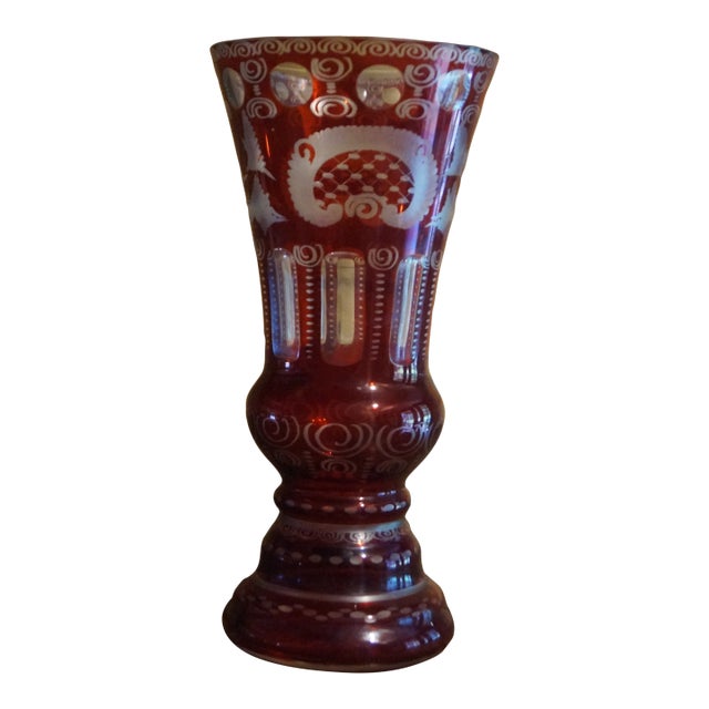 1920s Egermann Ruby Czech Glass Bohemian Crystal Vase For Sale
