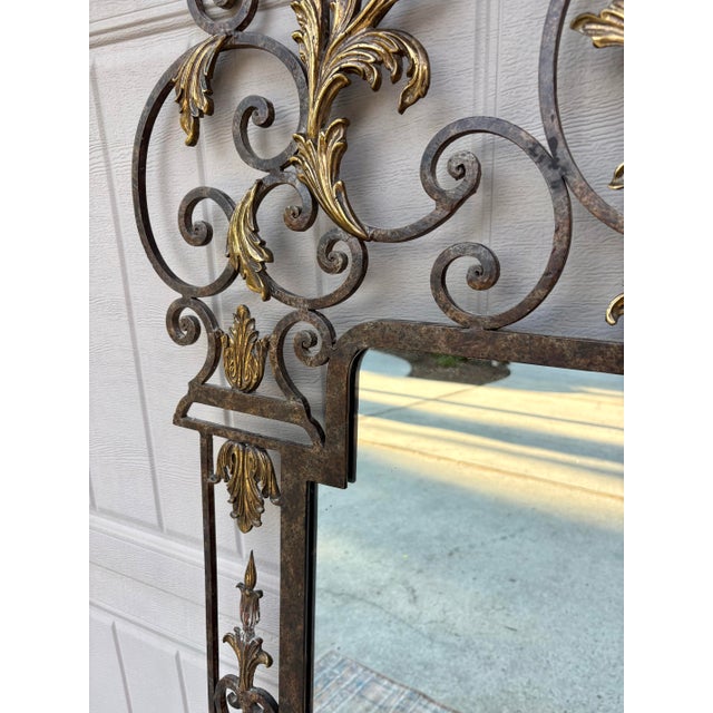 Labarge Handmade Vintage Ornate Labarge Iron and Brass Gilt Large Mirror For Sale - Image 4 of 9