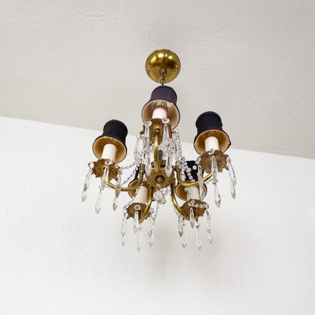 Mid 20th Century Petite French Louis XV Style Five Arm Crystal Chandelier With Black Lampshades For Sale - Image 5 of 18