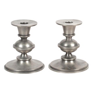 Scandinavian Modern Pewter Candlesticks by Edvin Ollers, 1971, Set of 2 For Sale