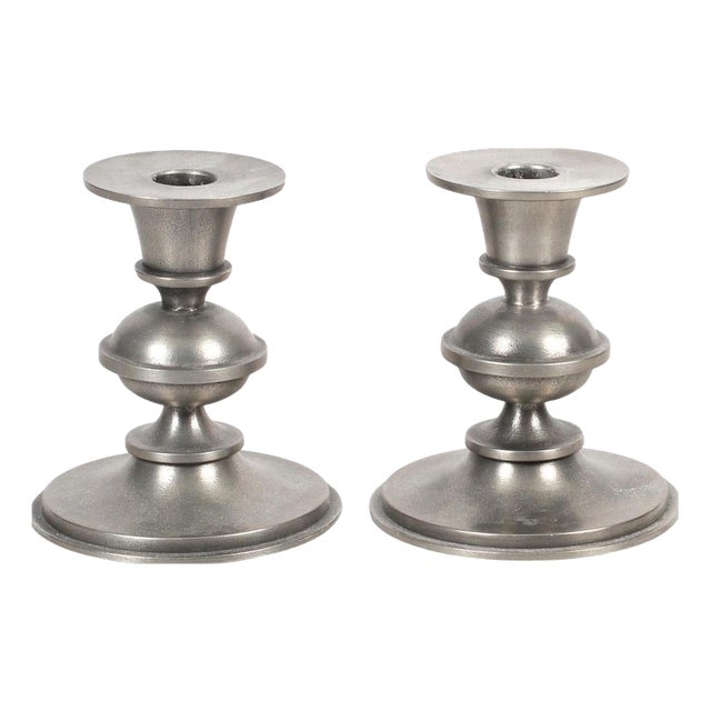 Scandinavian Modern Pewter Candlesticks by Edvin Ollers, 1971, Set of 2 For Sale