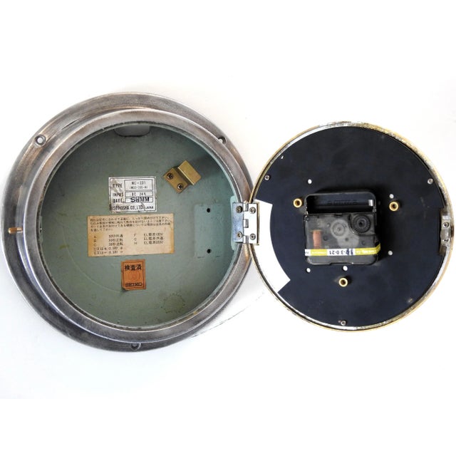 Vintage Maritime Seiko Nautical Industrial Wall Clock Silent/Sweep Navigation Aluminum Brass For Sale - Image 6 of 6