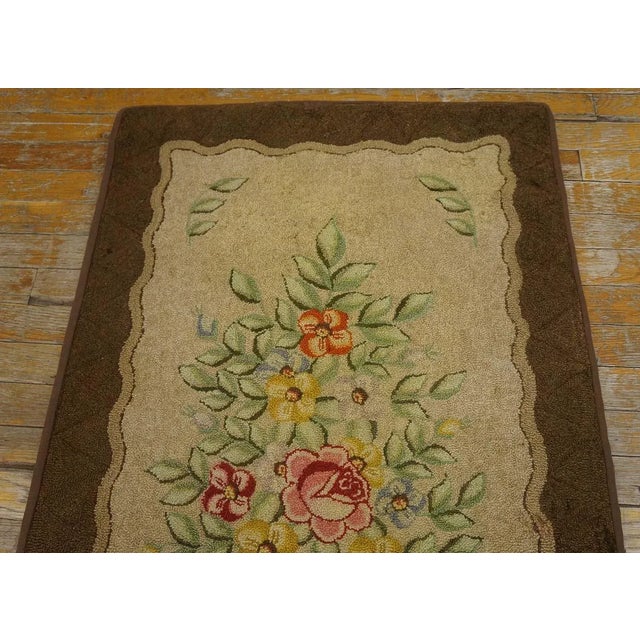 Ivory A Ivory Background Color With Beautiful Roses Centerpiece in Floral Pattern Antique American Hooked Rug For Sale - Image 8 of 12