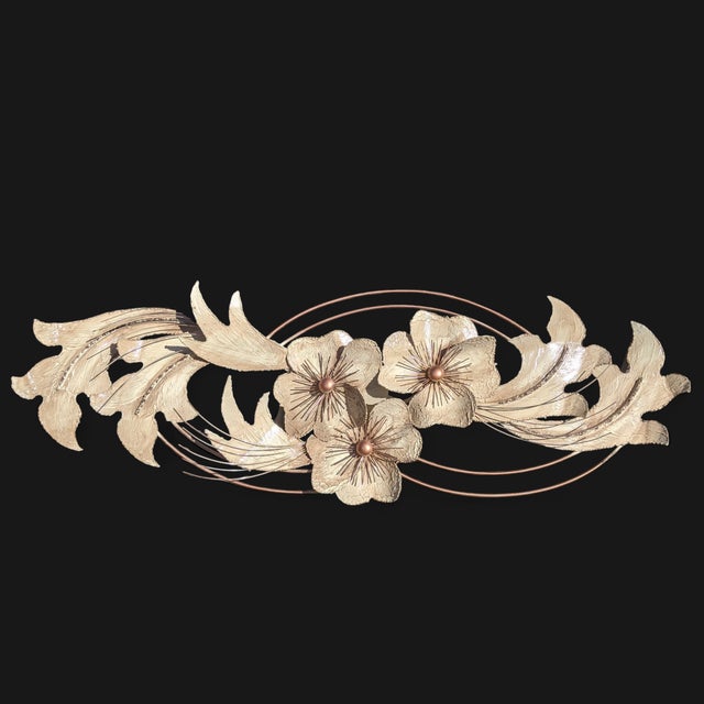 Modern Cream and Copper Metallic Floral Metal Wall Sculpture by C. Jere For Sale - Image 3 of 9