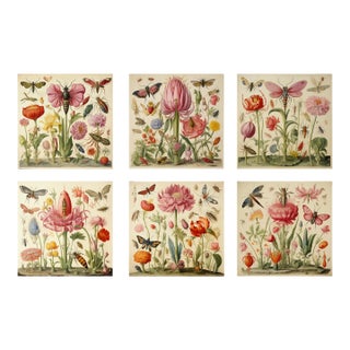 Set of 6 - 54" X 36" Gallery Wall Installation 'Insects and Flowers' Botanical Floral Prints, Unframed For Sale