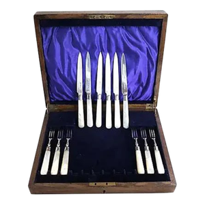 Dated 1928 English Sterling & Mother of Pearl Flatware Set