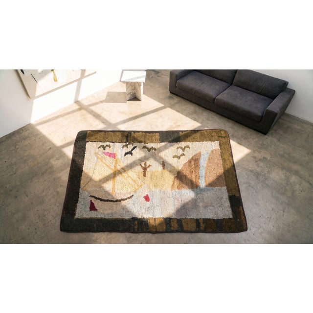 1920s Ivory Sea View Antique American Hooked Rug 1'10" X 3'4" Handknotted Wool Carpet For Sale - Image 9 of 9