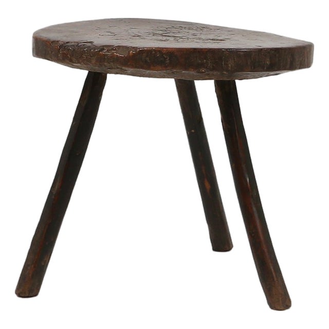 Brutalist French Oak Tripot Stool, 1850 For Sale