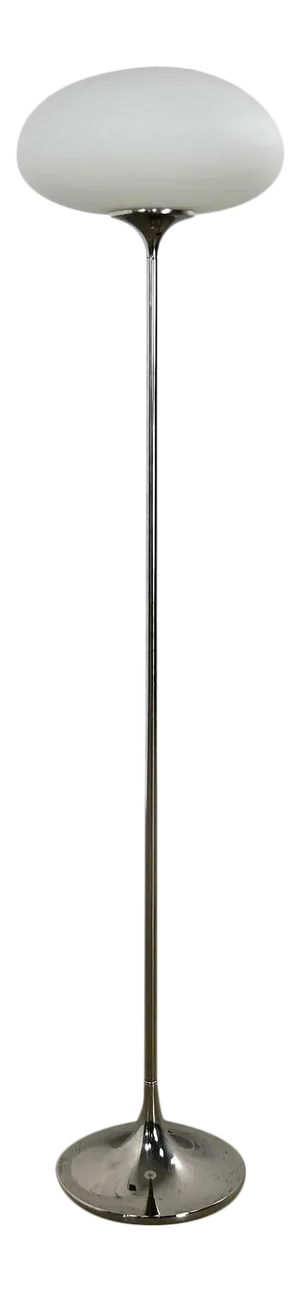 Mid-Century Modern Chrome Floor Lamp With Frosted Glass Mushroom Globe by Laurel Lamp Co.