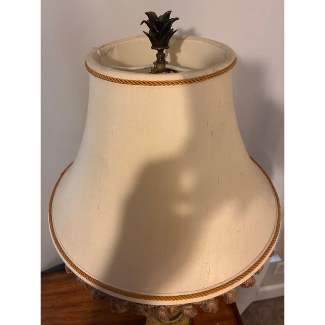 Asian 2001 Maitland-Smith ‘Asian Dynasty’ Brass Palm Tree Table Lamp With Tassel Shade For Sale - Image 3 of 4