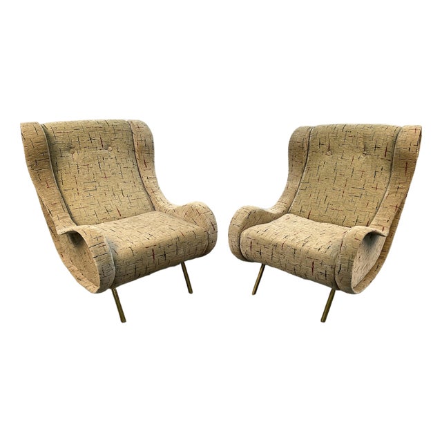 Pair of Mid-Century Marco Zanuso Style Lounge Chairs For Sale