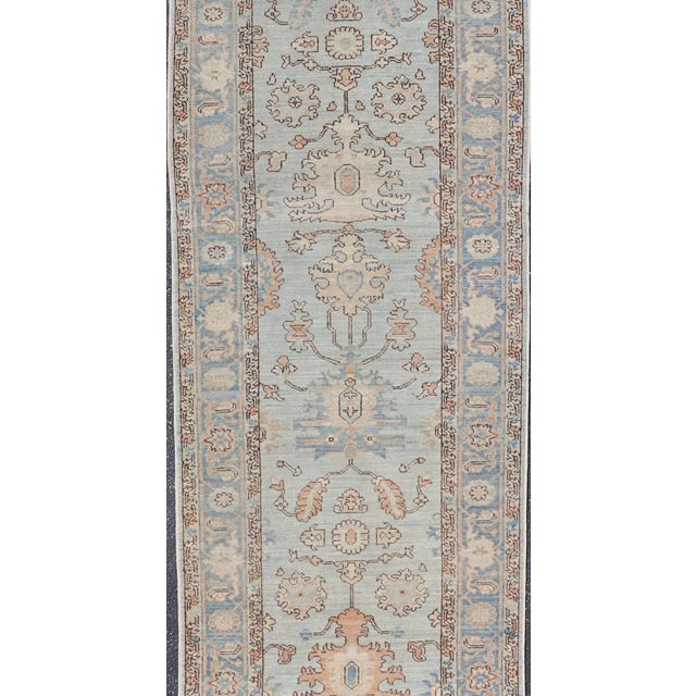 Hand-Knotted Tabriz Style in Light Blue Runner by Keivan Woven Arts, 3' X 17'8" For Sale - Image 4 of 14