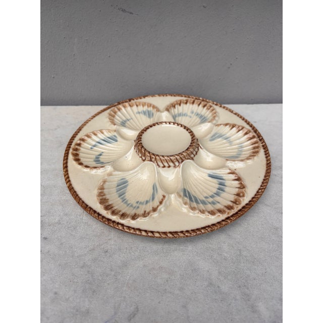 French Majolica oyster plate circa 1890 signed Longchamp.