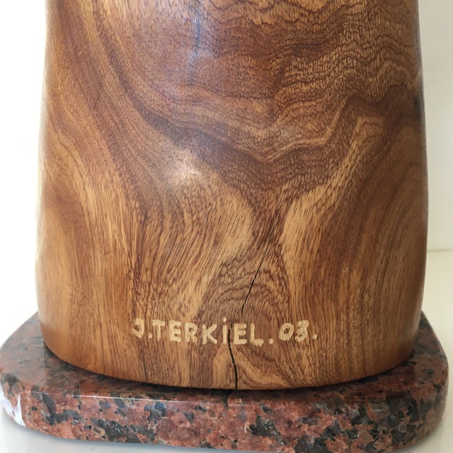 J. Terkiel Abstract Carved Wood Sculpture on Stone Base Signed and Dated For Sale In Miami - Image 6 of 9