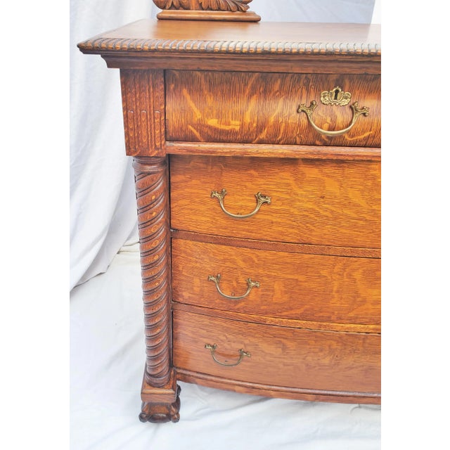 1900s Victorian Tiger Oak American Dresser Chest with Mirror For Sale - Image 4 of 13
