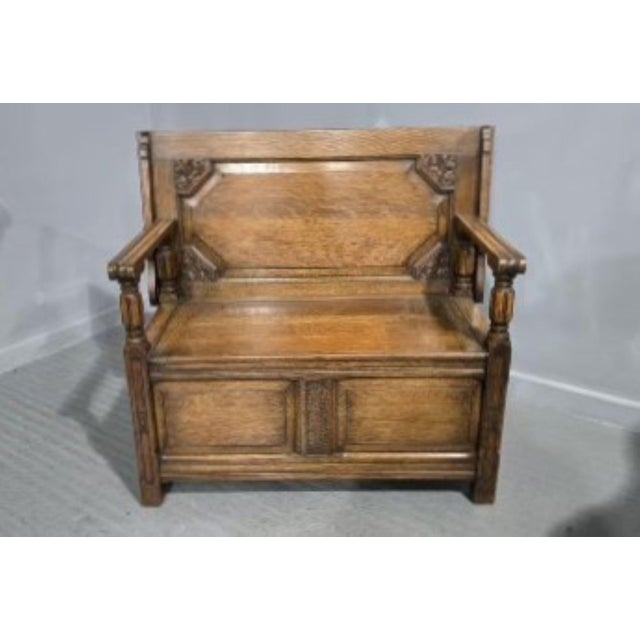Vintage Oak Monks Bench, 1920 For Sale - Image 3 of 13