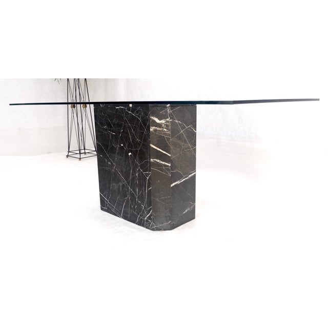Italian Black Marble Base 35x71" Thick Glass Top Dining Conference Table For Sale - Image 14 of 14