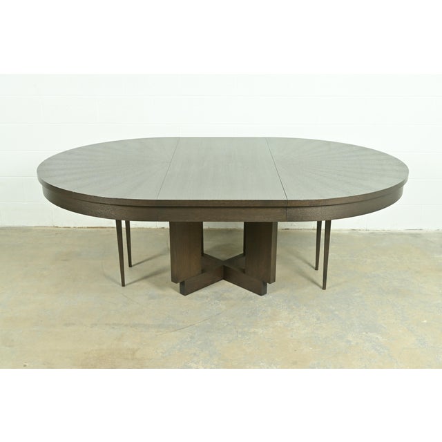 Wood Christian Liaigre Style Modern Oak Pedestal Extension Dining Table For Sale - Image 7 of 13
