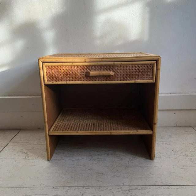 Italian Cane and Bamboo Nightstand, 1970s For Sale - Image 6 of 9