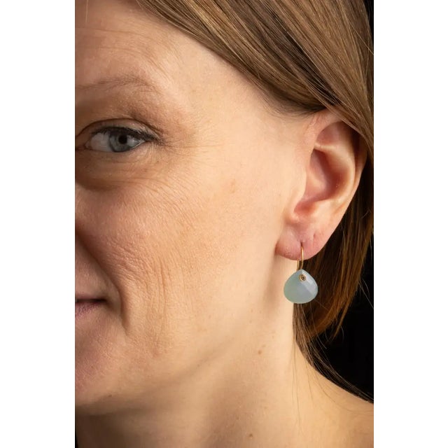 Modern Rosecut Aquamarine, Diamond and 18k Gold Drop Earrings For Sale - Image 3 of 5