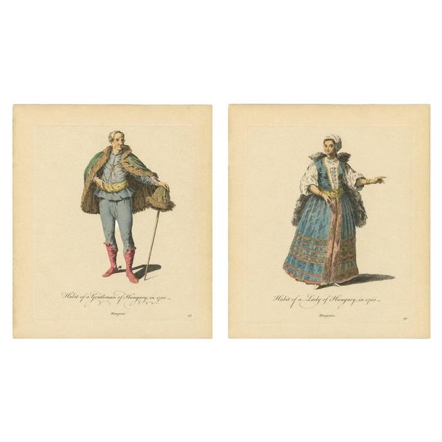 European School, Hungarian Gentleman and Lady Costume, 1749, Paper Engravings, Set of 2 For Sale - Image 10 of 10