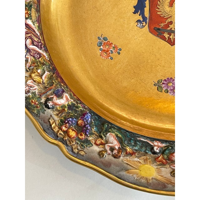 Ceramic Antique Ernst Bohne Söhne Capodimonte-Style Armorial Porcelain Charger 14" For Sale - Image 7 of 16