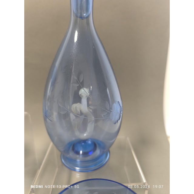 Blue Liqueur Set of Glasses and Carafe from Lauscha, 1940s, Set of 6 For Sale - Image 8 of 9