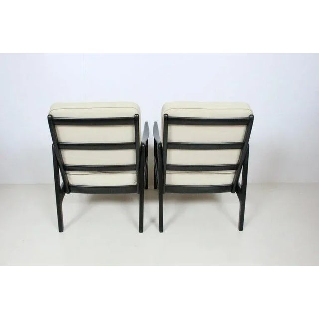White Early Ole Wanscher Ebonized Mahogany Lounge Chairs, 1950's - A Pair For Sale - Image 8 of 13