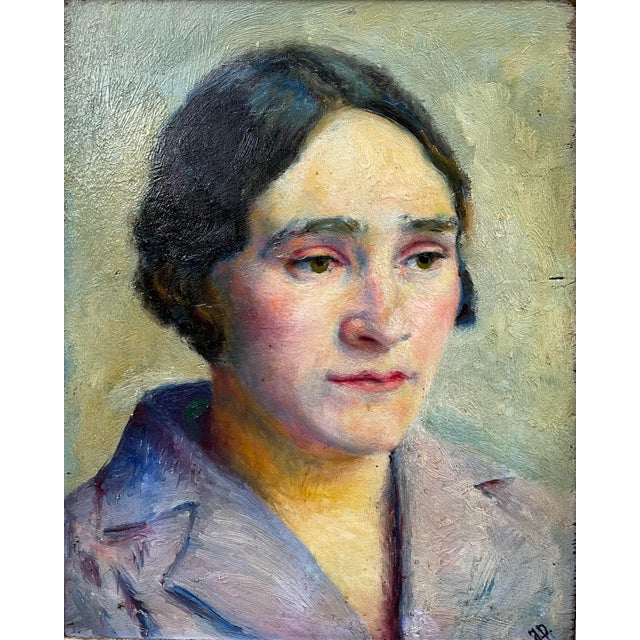 Modern Female Portrait, 1930, Oil Painting on Wood Panel, Framed For Sale - Image 3 of 8