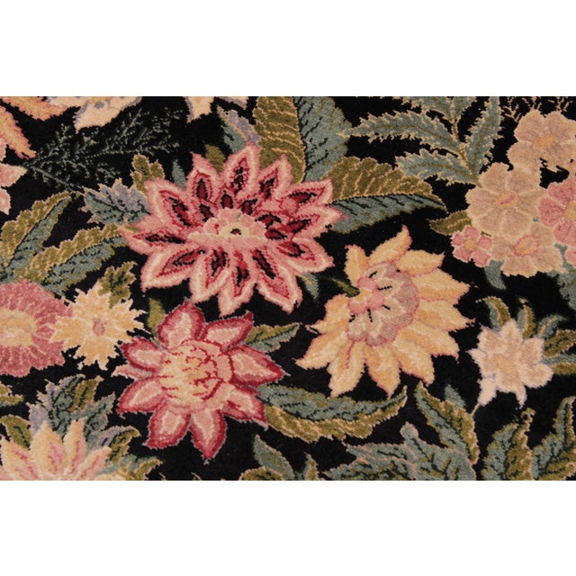 Shabby Chic Foliate 1990's Pak-Persian Black/Black Wool Rug - 9'0'' X 12'1''V For Sale In New York - Image 6 of 9