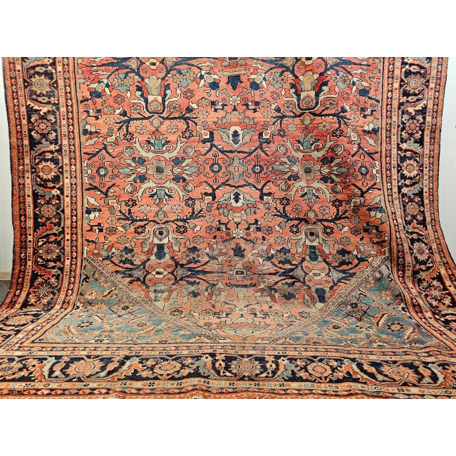 Antique Persian Mahal Sultanabad Rug, Hand-Knotted Wool, Geometric Pattern, Rust & Turquoise, 9x12 For Sale - Image 12 of 17