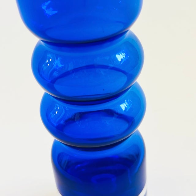 Mid 20th Century Mid Century Cobalt Blue Hooped Art Glass Vase by Bo Borstrom for Aseda Glasbruk, Sweden For Sale - Image 5 of 8