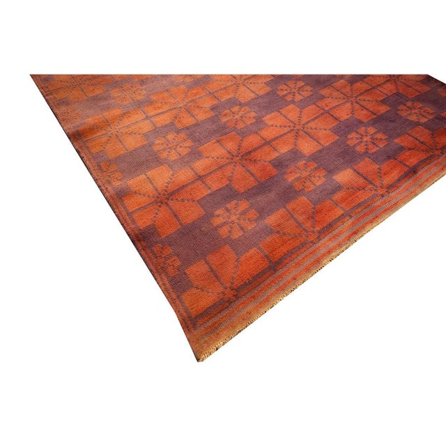 1950s 1950s Orange Cross Modern Geometric Cotton Vintage Persian Ziloo Knotted Rug For Sale - Image 5 of 6