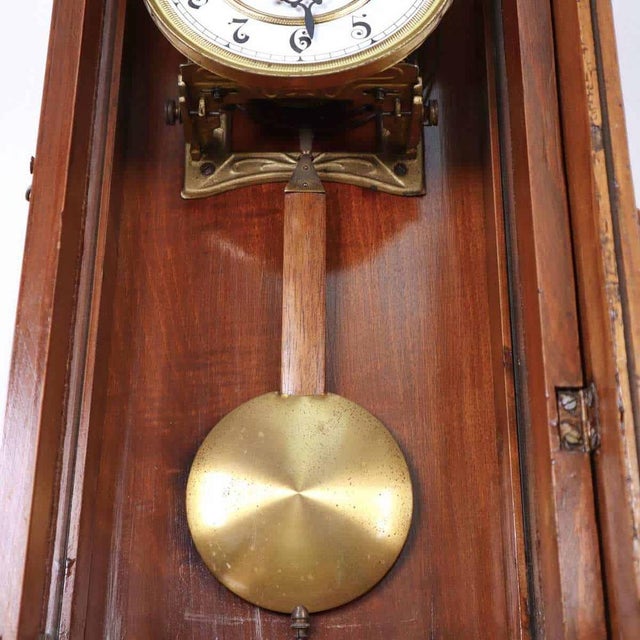 Brown Vintage Wooden Pendulum Clock For Sale - Image 8 of 15