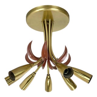 Italian Brass Theatre Ceiling Light in the style of Stilnovo, Italy, 1950s For Sale