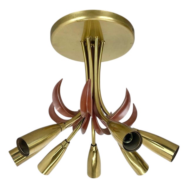 Italian Brass Theatre Ceiling Light in the style of Stilnovo, Italy, 1950s For Sale