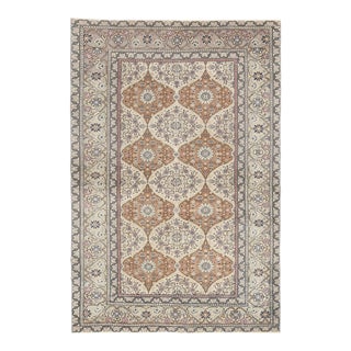 1970s Vintage Turkish Hand-Knotted Wool Cotton Beige Area Rug For Sale