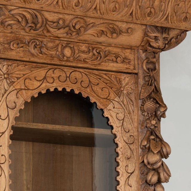 Brown 19th Century Tall French Bleached Carved Bookcase Display Cabinet For Sale - Image 8 of 17