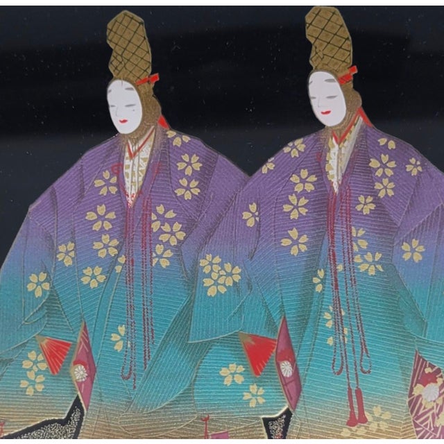 Paint 1980s Japanese Lacquer Painting Urushi Noh Dancers by Toshio Kusada For Sale - Image 7 of 10