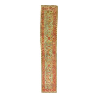Sage Green Narrow Antique Oushak Runner For Sale