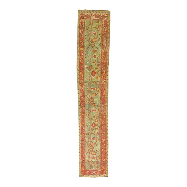Sage Green Narrow Antique Oushak Runner For Sale