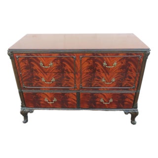 Early 1900s Carved Flame Mahogany Low Dresser Bathroom Vanity 6325 For Sale