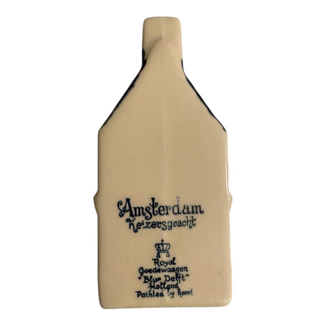 Vintage Blue Delft ceramic mini canal house collectible from Royal Goedewaagen, hand painted, KLM style. No top and empty....