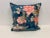 20" Square Pillow With a Vibrant Pink Floral and Bird Pattern On A Stunning Velour-Like Dark Blue Background - Made in UK....